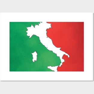 Italy map in Italian flag colors distressed style Posters and Art